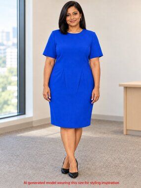 Worthington Petite Sheath Dress 14P Cobalt Blue Short Sleeve Career Office